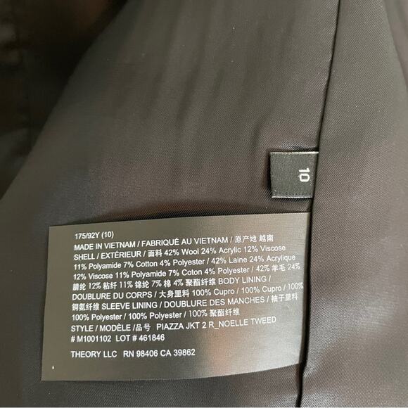 Theory Piazza Noelle Black Tweed Fringe Trim Blazer Jacket Sz 10 - Picture 12 of 14
